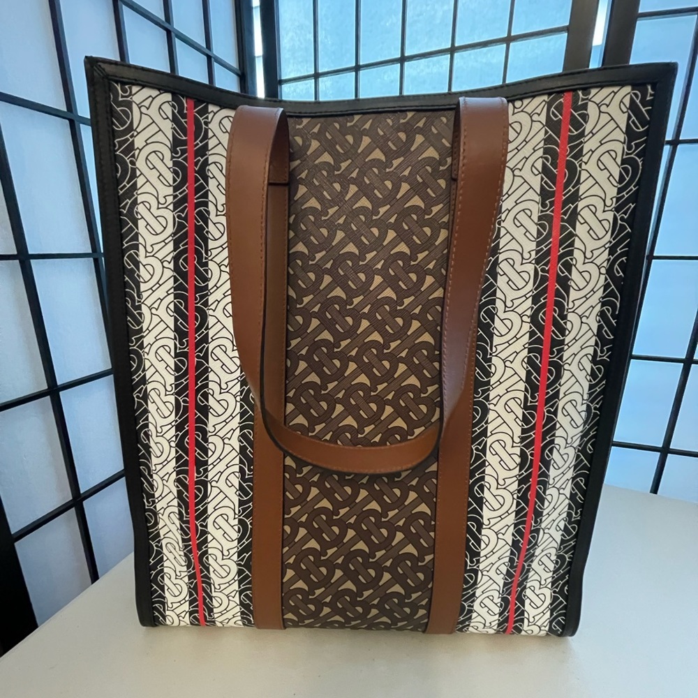 Burberry “Large” Monogram Stripe E-Canvas Tote Bag - Picture 2 of 11